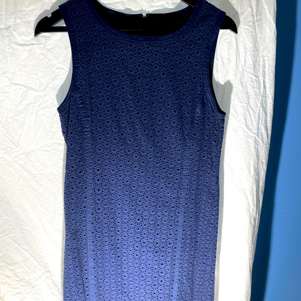 Talbots navy blue eyelet dress, size 8.